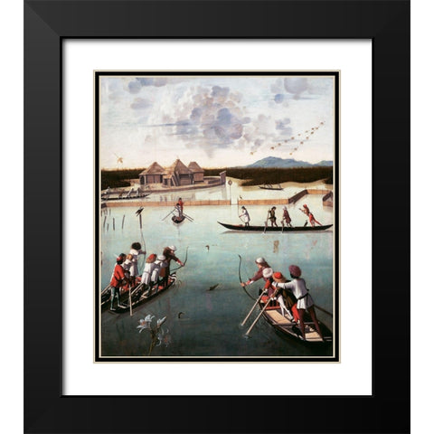 Hunting on the Lagoon Black Modern Wood Framed Art Print with Double Matting by Carpaccio, Vittore