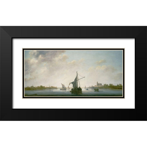 A View of the Maas at Dordrecht Black Modern Wood Framed Art Print with Double Matting by Aelbert, Cuyp