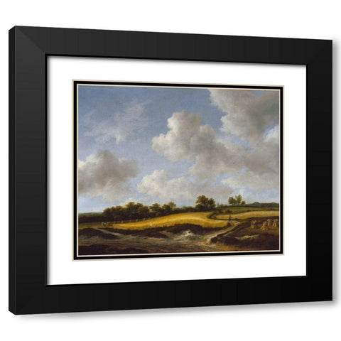 Landscape with a Wheatfield Black Modern Wood Framed Art Print with Double Matting by van Ruisdael, Jacob