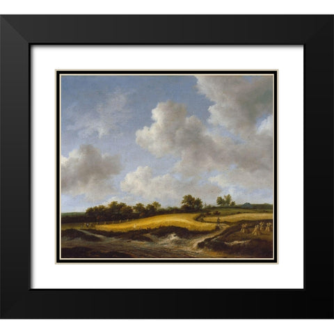 Landscape with a Wheatfield Black Modern Wood Framed Art Print with Double Matting by van Ruisdael, Jacob