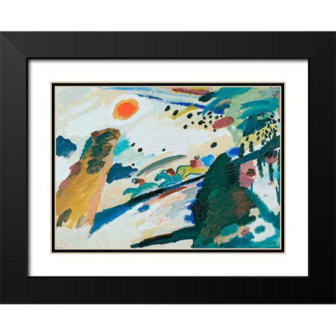 Romantic Landscape, 1911 Black Modern Wood Framed Art Print with Double Matting by Kandinsky, Wassily