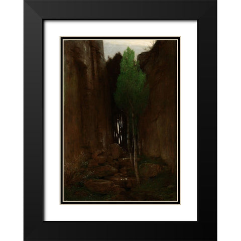 Quell in einer Felsschlucht (Spring in a Narrow Gorge) Black Modern Wood Framed Art Print with Double Matting by Boulin, Arnold