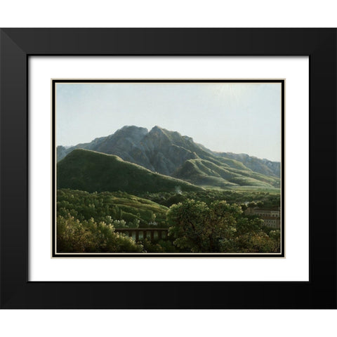 View of the Bridge and Part of the Town of Cava, Kingdom of Naples Black Modern Wood Framed Art Print with Double Matting by Bidauld, Jean-Joseph-Xavier