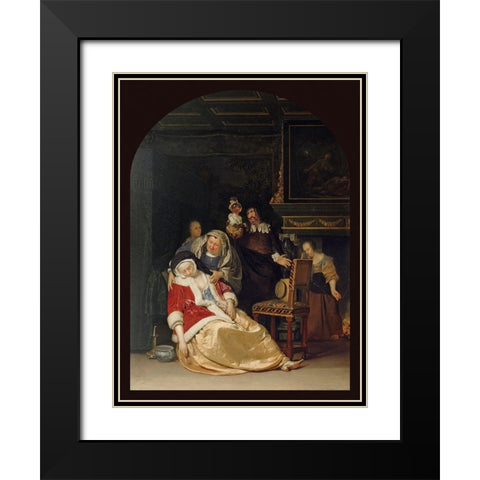 The Doctors Visit Black Modern Wood Framed Art Print with Double Matting by van Mieris, Frans