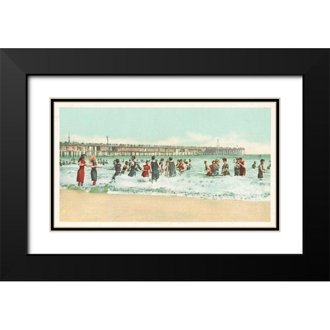 Surf Bathing, Long Beach, Calif., 1898 Black Modern Wood Framed Art Print with Double Matting by Detroit Publishing Co.
