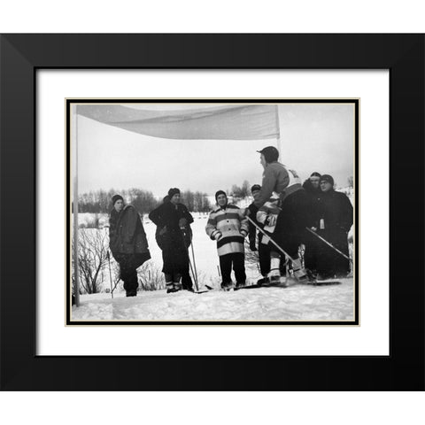 Finish Of Downhill Ski Race - Hanover, New Hampshire, 1936 Black Modern Wood Framed Art Print with Double Matting by Rothstein, Arthur