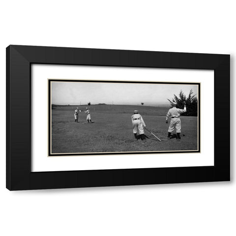 Four Boys With A Ball and Two Bats, Playing Two Old Cat Black Modern Wood Framed Art Print with Double Matting by A.G. Spalding Baseball Collection