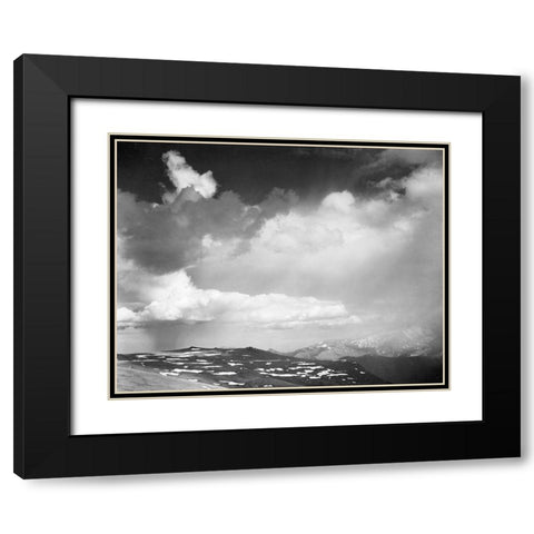 Mountain tops, low horizon, dramatic clouded sky, in Rocky Mountain National Park, Colorado,  ca. 19 Black Modern Wood Framed Art Print with Double Matting by Adams, Ansel