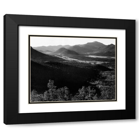 Valley surrounded by mountains,  in Rocky Mountain National Park, Colorado, ca. 1941-1942 Black Modern Wood Framed Art Print with Double Matting by Adams, Ansel