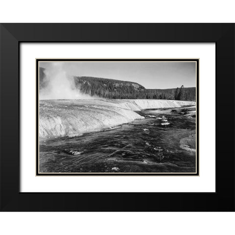River in foreground, trees behind, Firehold River, Yellowstone National Park, Wyoming, ca. 1941-1942 Black Modern Wood Framed Art Print with Double Matting by Adams, Ansel