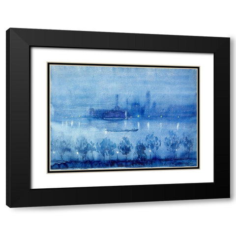 Blue Night, London Black Modern Wood Framed Art Print with Double Matting by Pennell, Joseph