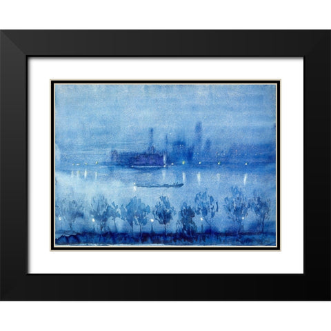 Blue Night, London Black Modern Wood Framed Art Print with Double Matting by Pennell, Joseph