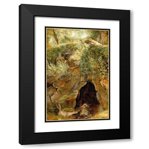 The Cave Black Modern Wood Framed Art Print with Double Matting by Rousseau, Pierre Etienne Theodore