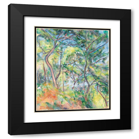 Sous-Bois Black Modern Wood Framed Art Print with Double Matting by Cezanne, Paul