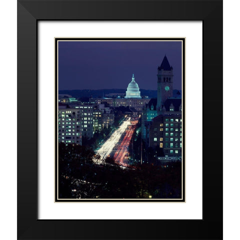 Dusk view of Pennsylvania Avenue, Americas Main Street in Washington, D.C. Black Modern Wood Framed Art Print with Double Matting by Highmith, Carol