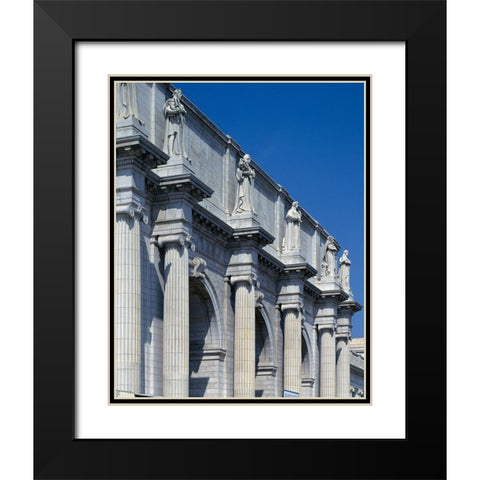Union Station facade and sentinels, Washington, D.C. Black Modern Wood Framed Art Print with Double Matting by Highmith, Carol