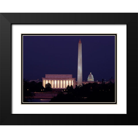 Our treasured monuments at night, Washington D.C. Black Modern Wood Framed Art Print with Double Matting by Highmith, Carol