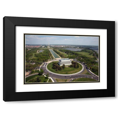 Aerial of Mall showing Lincoln Memorial, Washington Monument and the U.S. Capitol, Washington, D.C. Black Modern Wood Framed Art Print with Double Matting by Highmith, Carol