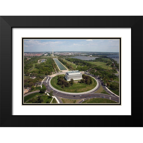 Aerial of Mall showing Lincoln Memorial, Washington Monument and the U.S. Capitol, Washington, D.C. Black Modern Wood Framed Art Print with Double Matting by Highmith, Carol
