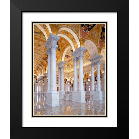 Great Hall, second floor, north. Library of Congress Thomas Jefferson Building, Washington, D.C. Black Modern Wood Framed Art Print with Double Matting by Highmith, Carol
