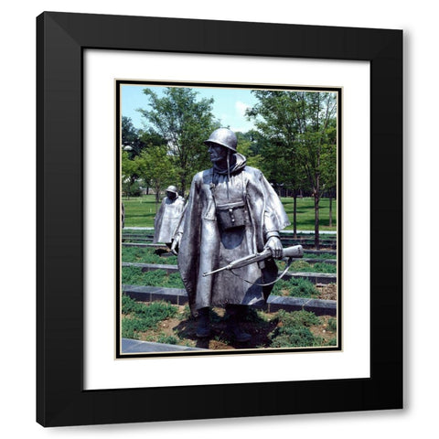 Stainless-steel trooper on patrol at the Korean War Veterans Memorial, Washington, D.C. Black Modern Wood Framed Art Print with Double Matting by Highmith, Carol