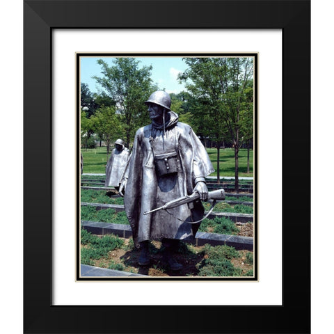 Stainless-steel trooper on patrol at the Korean War Veterans Memorial, Washington, D.C. Black Modern Wood Framed Art Print with Double Matting by Highmith, Carol