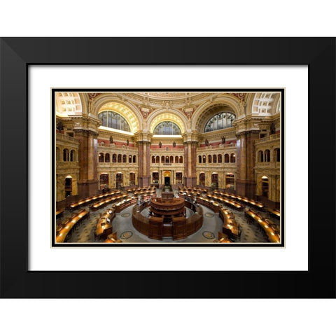 Main Reading Room. View from above showing researcher desks. Library of Congress Thomas Jefferson Bu Black Modern Wood Framed Art Print with Double Matting by Highmith, Carol