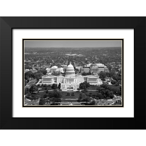 Aerial view, United States Capitol building, Washington, D.C. - Black and White Variant Black Modern Wood Framed Art Print with Double Matting by Highmith, Carol
