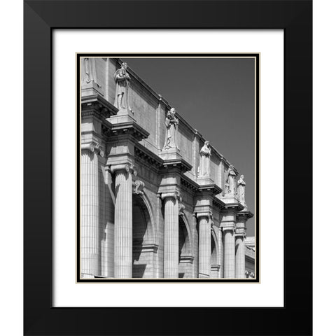 Union Station facade and sentinels, Washington, D.C. - Black and White Variant Black Modern Wood Framed Art Print with Double Matting by Highmith, Carol