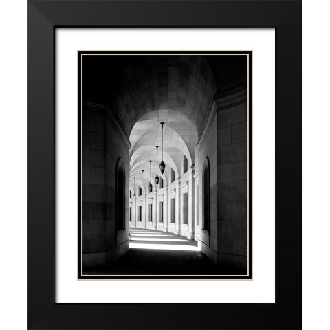 Arched architectural detail in the Federal Triangle located in Washington, D.C. - Black and White Va Black Modern Wood Framed Art Print with Double Matting by Highmith, Carol