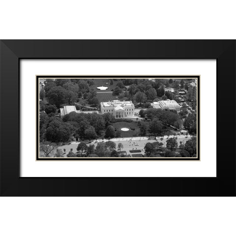 Aerial view of the White House, Washington, D.C. - Black and White Variant Black Modern Wood Framed Art Print with Double Matting by Highmith, Carol