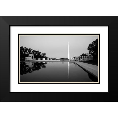 Reflecting pool on the National Mall with the Washington Monument reflected, Washington, D.C. - Blac Black Modern Wood Framed Art Print with Double Matting by Highmith, Carol