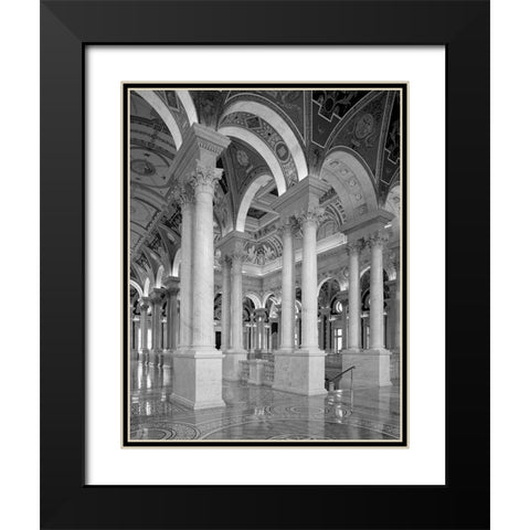 Great Hall, second floor, north. Library of Congress Thomas Jefferson Building, Washington, D.C. - B Black Modern Wood Framed Art Print with Double Matting by Highmith, Carol