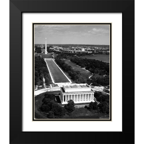 National Mall, Lincoln Memorial and Washington Monument, Washington D.C. - Black and White Variant Black Modern Wood Framed Art Print with Double Matting by Highmith, Carol