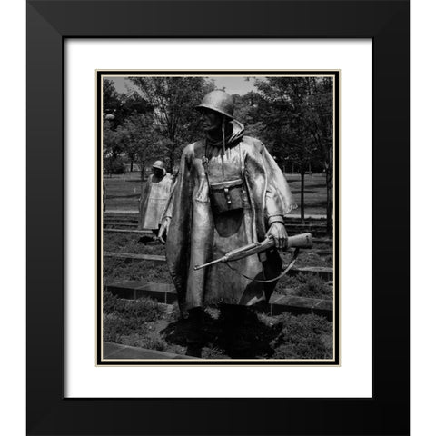 Stainless-steel trooper on patrol at the Korean War Veterans Memorial, Washington, D.C. - Black an Black Modern Wood Framed Art Print with Double Matting by Highmith, Carol