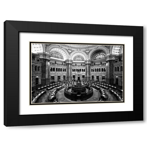 Main Reading Room. View from above showing researcher desks. Library of Congress Thomas Jefferson Bu Black Modern Wood Framed Art Print with Double Matting by Highmith, Carol