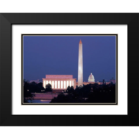 Our treasured monuments at night, Washington D.C. - Vintage Style Photo Tint Variant Black Modern Wood Framed Art Print with Double Matting by Highmith, Carol