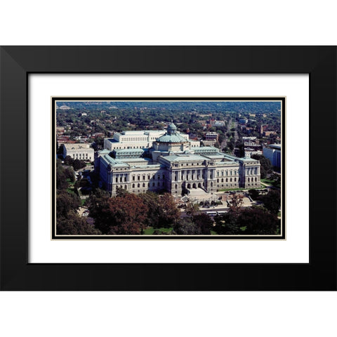 View of the Library of Congress Thomas Jefferson Building from the U.S. Capitol dome, Washington, D. Black Modern Wood Framed Art Print with Double Matting by Highmith, Carol