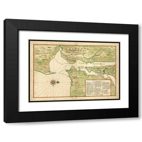 Map of New York City Region - Manatvs gelegen op de Noot Riuier, 1639 Black Modern Wood Framed Art Print with Double Matting by Vinckeboons, Joan