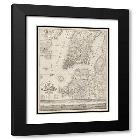 Plan of the City of New York, copied from the Ratzer Map. Surveyed in the Years 1766-1767. Black Modern Wood Framed Art Print with Double Matting by New York Common Council