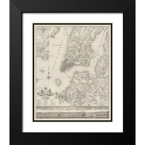 Plan of the City of New York, copied from the Ratzer Map. Surveyed in the Years 1766-1767. Black Modern Wood Framed Art Print with Double Matting by New York Common Council