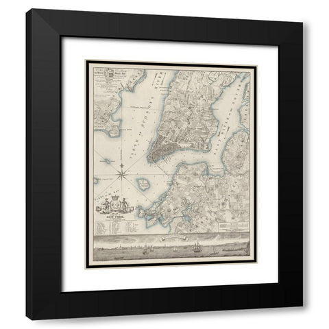 Plan of the City of New York, copied from the Ratzer Map - Decorative Blue Shading Black Modern Wood Framed Art Print with Double Matting by New York Common Council
