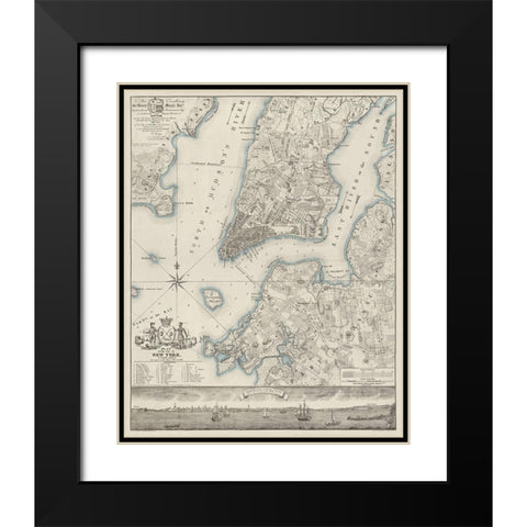 Plan of the City of New York, copied from the Ratzer Map - Decorative Blue Shading Black Modern Wood Framed Art Print with Double Matting by New York Common Council
