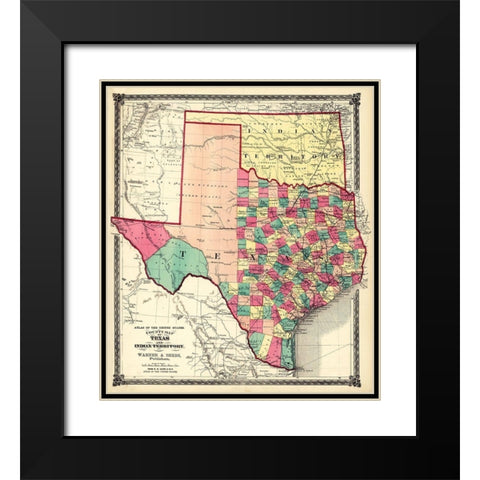 County Map of Texas, and Indian Territory, 1874 Black Modern Wood Framed Art Print with Double Matting by H.H. Lloyd & Co.