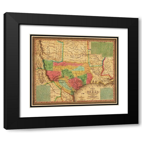 New map of Texas : with the contiguous American and Mexican states, 1835 Black Modern Wood Framed Art Print with Double Matting by Mitchell, S. Augustus