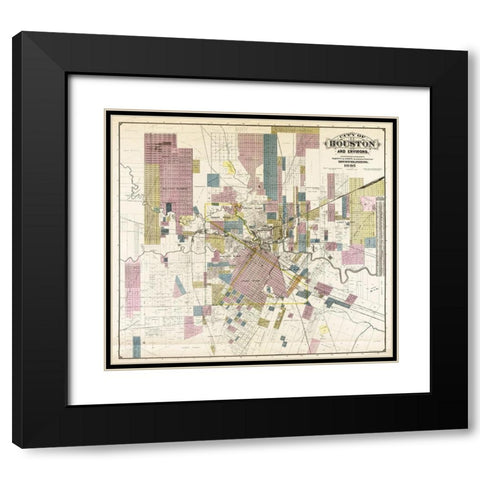 City of Houston and environs, 1895 Black Modern Wood Framed Art Print with Double Matting by Whitty & Stott