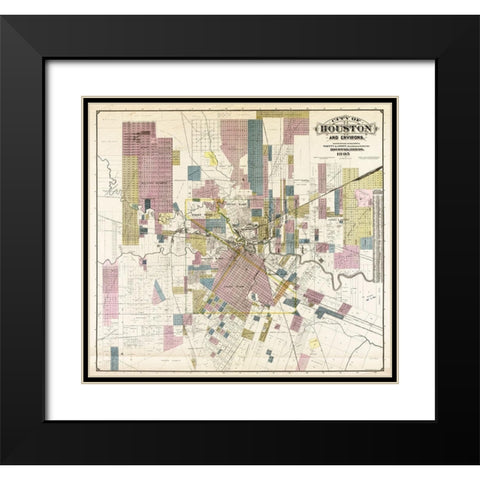 City of Houston and environs, 1895 Black Modern Wood Framed Art Print with Double Matting by Whitty & Stott