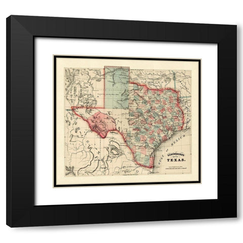 Schonbergs map of Texas, 1866 Black Modern Wood Framed Art Print with Double Matting by Schonberg & Co.