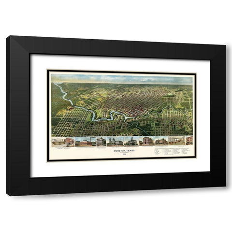 Houston, Texas, 1891 Black Modern Wood Framed Art Print with Double Matting by Unknown 19th Century Cartographer