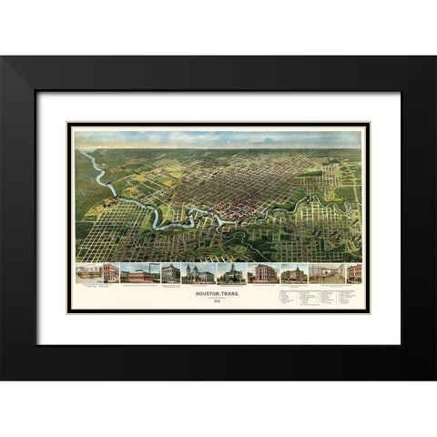 Houston, Texas, 1891 Black Modern Wood Framed Art Print with Double Matting by Unknown 19th Century Cartographer